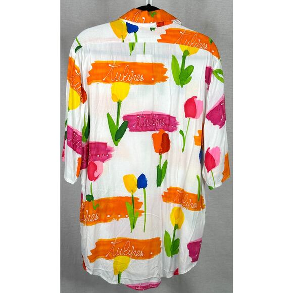 Collina Strada Tulips Oversized Printed Short Sleeve Women's Shirt Large - Picture 8 of 9